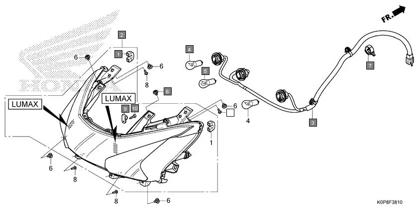 F-38-10 REAR COMBINATION LIGHT(LUMAX) assembly diagram for HONDA Activa SCV110P/SR