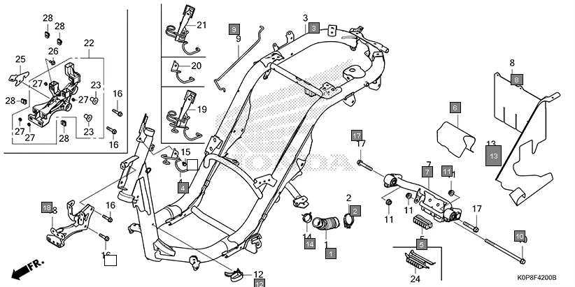 F-42 FRAME BODY assembly diagram for HONDA Activa SCV110P/SR