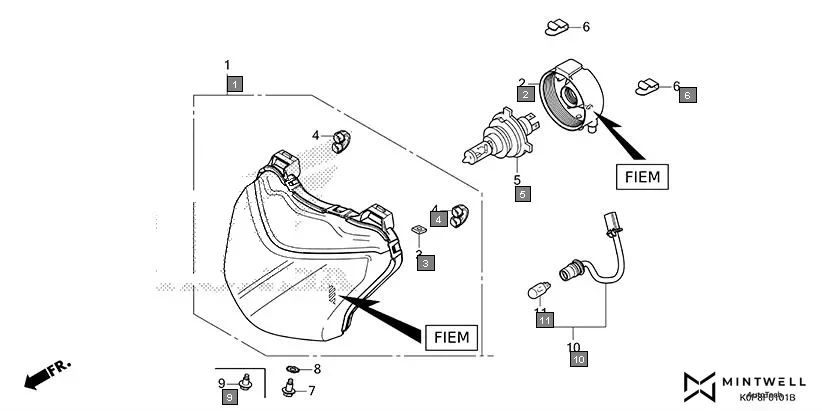 F-1-1 HEADLIGHT(2)(FIEM) assembly diagram for HONDA Activa SCV110S