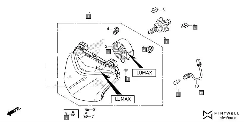 F-1 HEADLIGHT(1)(LUMAX) assembly diagram for HONDA Activa SCV110T