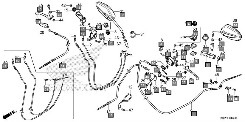 F-4-30 HANDLE LEVER/SWITCH/CABLE/MIRROR assembly diagram for HONDA Activa SCV110S