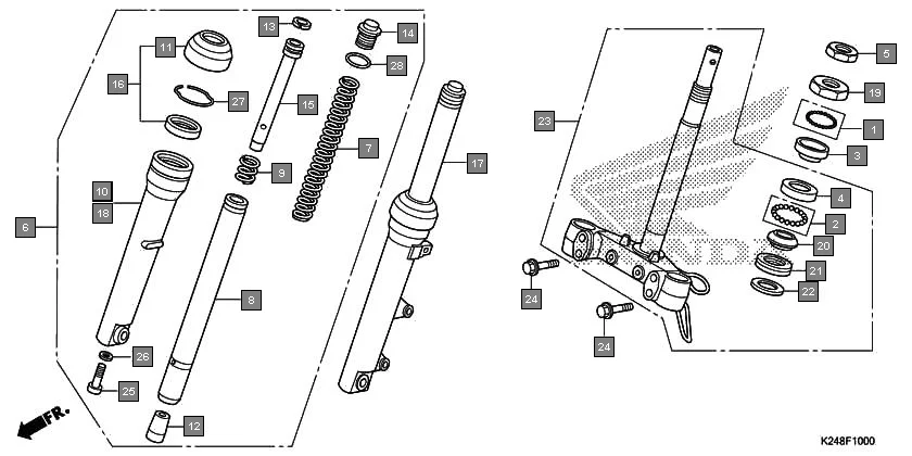 F-10 FRONT FORK assembly diagram for HONDA Activa125 SCV125G