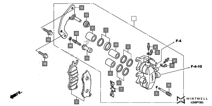 F-13 FRONT BRAKE CALIPER assembly diagram for HONDA Activa125 SCV125G