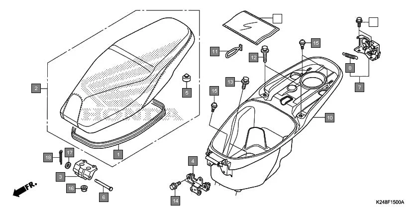 F-15 SEAT/LUGGAGE BOX assembly diagram for HONDA Activa125 SCV125E