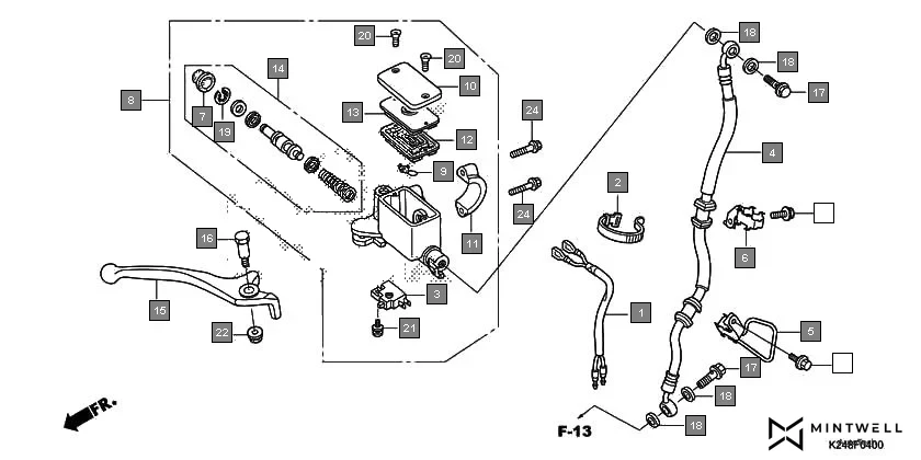 F-4 FR. BRAKE MASTER CYLINDER assembly diagram for HONDA Activa125 SCV125G