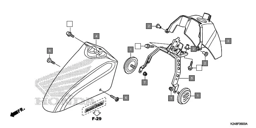 F-6 FRONT FENDER assembly diagram for HONDA Activa125 SCV125G