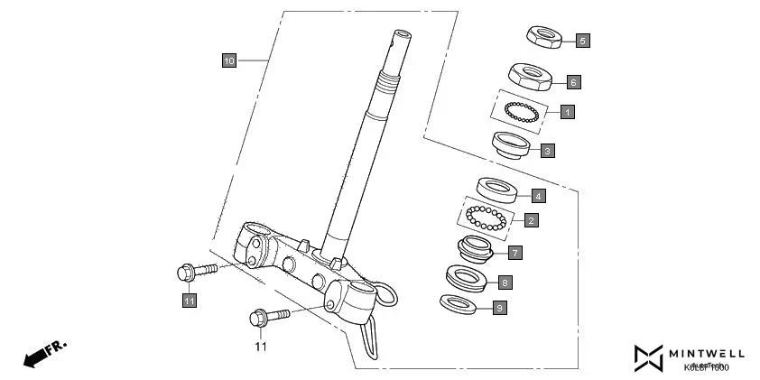 F-10 STEERING STEM assembly diagram for HONDA Activa125 SCV125N