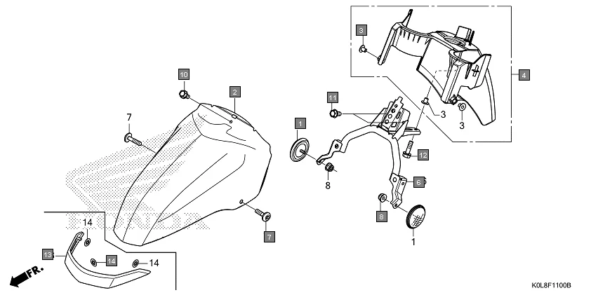 F-11 FRONT FENDER assembly diagram for HONDA Activa125 SCV125T