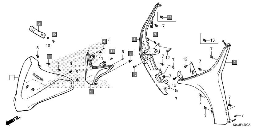 F-12 FRONT COVER diagram showing 64304-K0L-P00ZZ