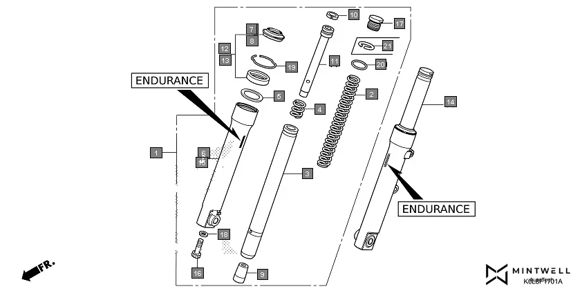 F-17-1 FRONT FORK(ENDURANCE) assembly diagram for HONDA Activa125 SCV125N
