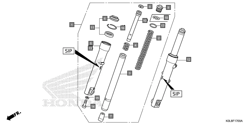F-17 FRONT FORK(SHOWA) assembly diagram for HONDA Activa125 SCV125N