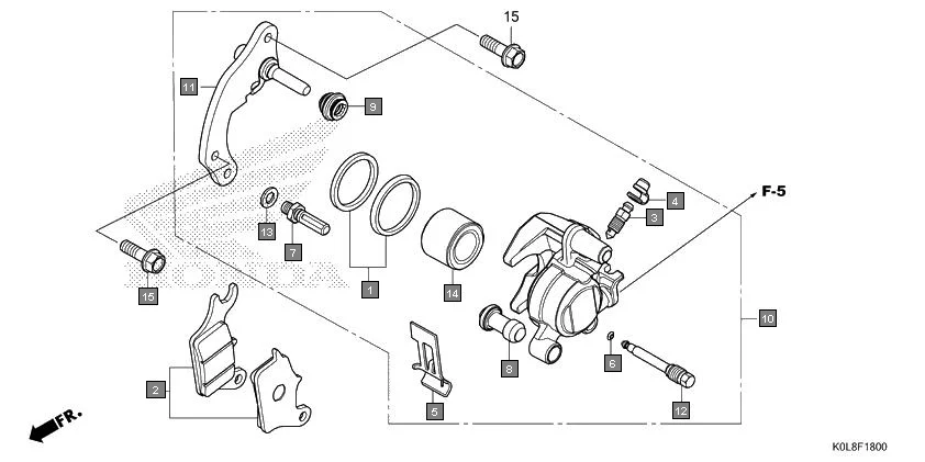 F-18 FRONT BRAKE CALIPER assembly diagram for HONDA Activa125 SCV125L
