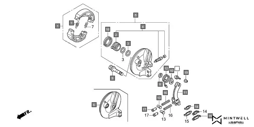 F-19 FRONT BRAKE PANEL assembly diagram for HONDA Activa125 SCV125N