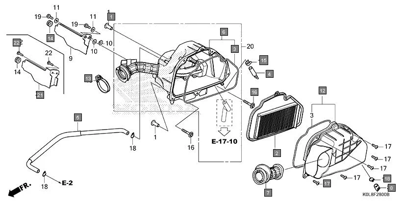 F-28 AIR CLEANER diagram showing 17216-K1J-D00