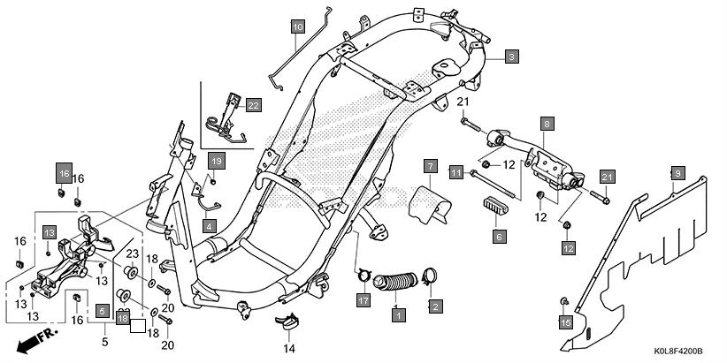 F-42 FRAME BODY assembly diagram for HONDA Activa125 SCV125N