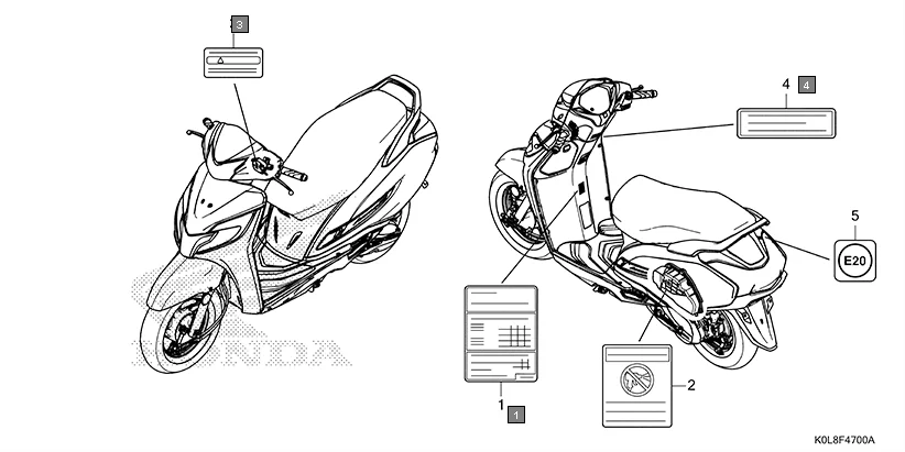 F-47 CAUTION LABEL assembly diagram for HONDA Activa125 SCV125L