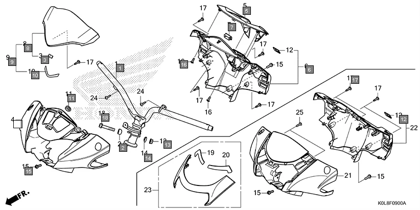 F-9 STEERING HANDLE/HANDLE COVER assembly diagram for HONDA Activa125 SCV125N