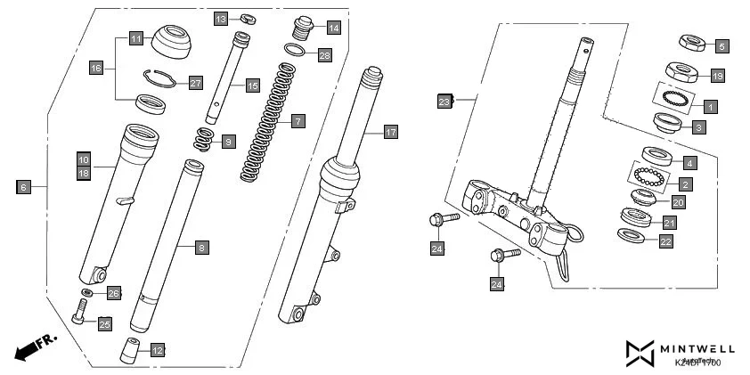F-17 FRONT FORK diagram showing 51420-KVT-F01