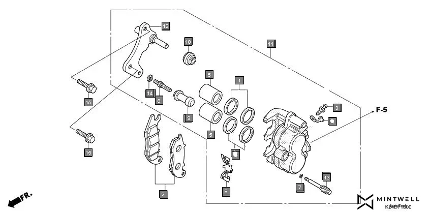 F-18 FRONT BRAKE CALIPER assembly diagram for HONDA Activa125 SCV125K