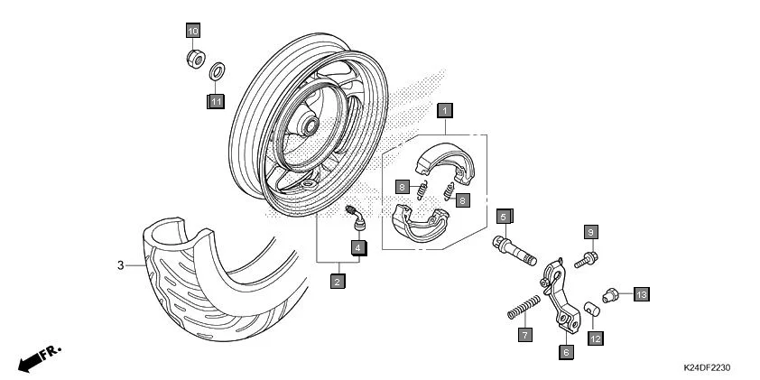 F-22-30 REAR WHEEL(SCV125-2ID,3ID) diagram showing 42650-K24-G20ZA