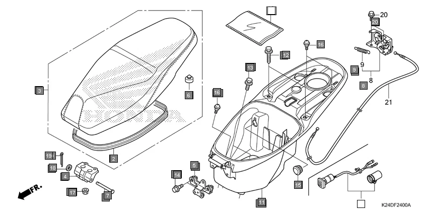 F-24 SEAT/LUGGAGE BOX assembly diagram for HONDA Activa125 SCV125K