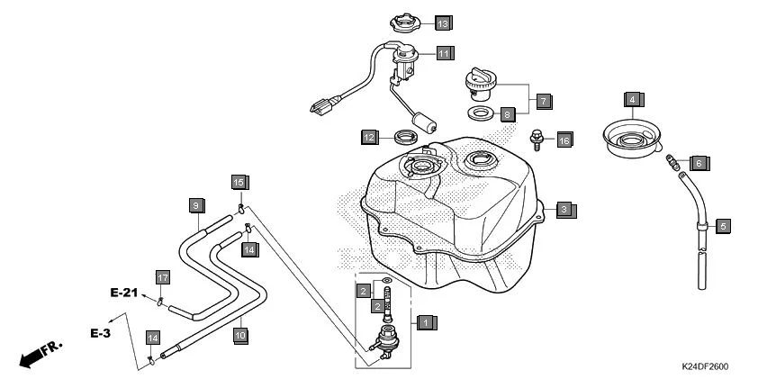 F-26 FUEL TANK assembly diagram for HONDA Activa125 SCV125K