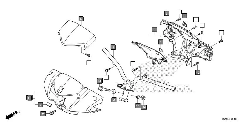 F-9 STEERING HANDLE/HANDLE COVER assembly diagram for HONDA Activa125 SCV125K