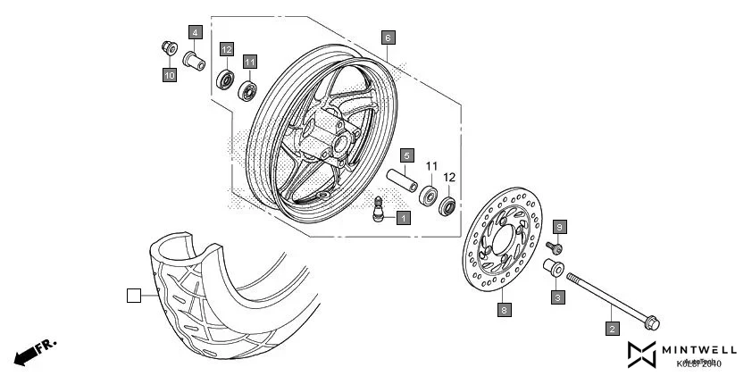 F-20-40 FRONT WHEEL(SCV125-2ID) assembly diagram for HONDA Activa125 SCV125L