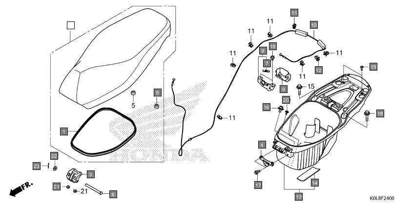 F-24 SEAT/LUGGAGE BOX assembly diagram for HONDA Activa125 SCV125L