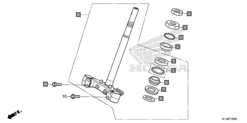 F-10 STEERING STEM assembly diagram for HONDA GRAZIA SCV125SL