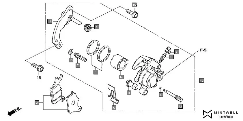 F-18 FRONT BRAKE CALIPER diagram showing 45108-KVB-T01