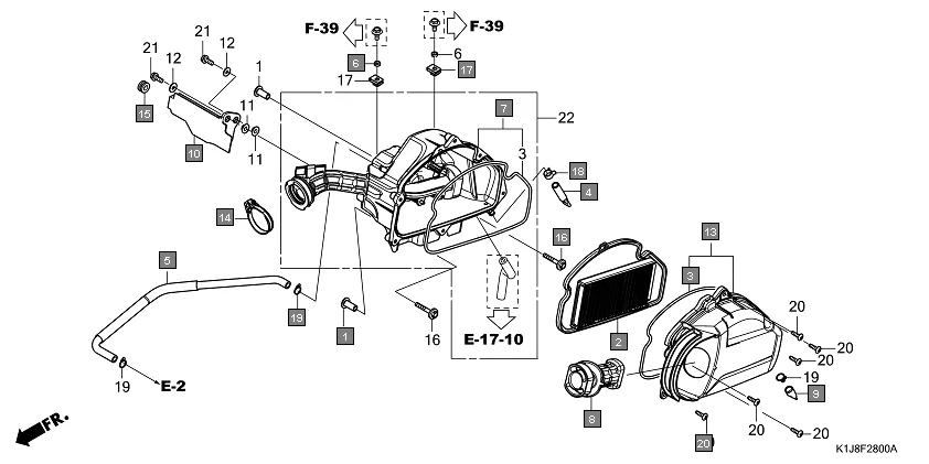 F-28 AIR CLEANER diagram showing 17212-K1J-D00