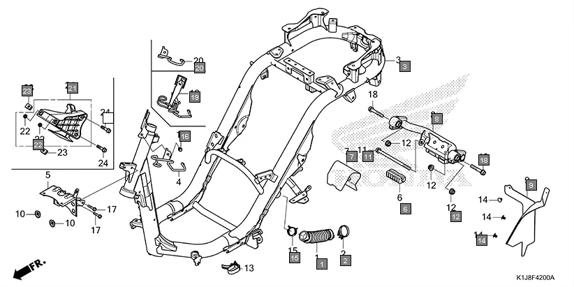 F-42 FRAME BODY assembly diagram for HONDA GRAZIA SCV125SL
