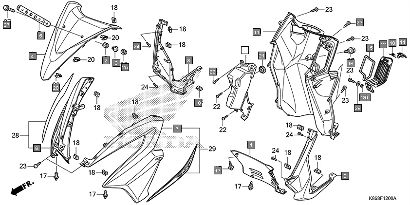 F-12 FRONT COVER diagram showing 64305-K86-D00ZA