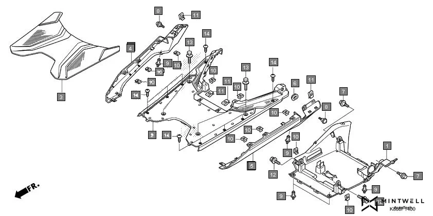 F-14 UNDER COVER/FLOOR STEP assembly diagram for HONDA GRAZIA SCV125SK