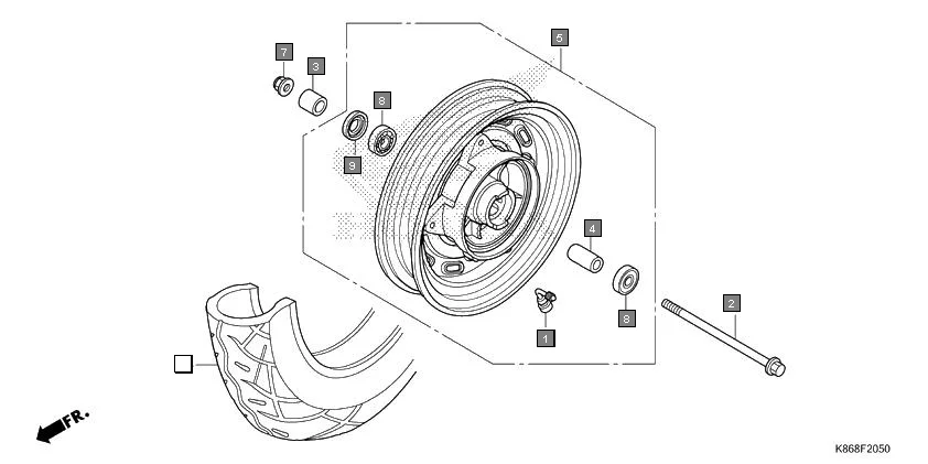 F-20-50 FRONT WHEEL(SCV125S-ID) diagram showing 44650-K86-D00