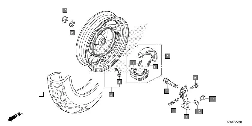 F-22-30 REAR WHEEL(SCV125S-2ID,3ID) diagram showing 42650-K86-D10ZA