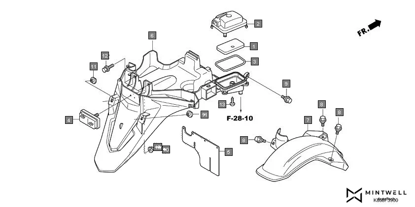 F-39 REAR FENDER diagram showing 90111-187-000