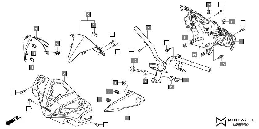 F-9 STEERING HANDLE/HANDLE COVER diagram showing 53150-K86-D00ZB