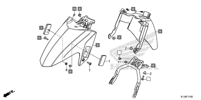 F-11 FRONT FENDER assembly diagram for HONDA GRAZIA SCV125SN