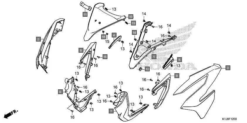 F-12 FRONT COVER diagram showing 64231-K1J-D00ZQ
