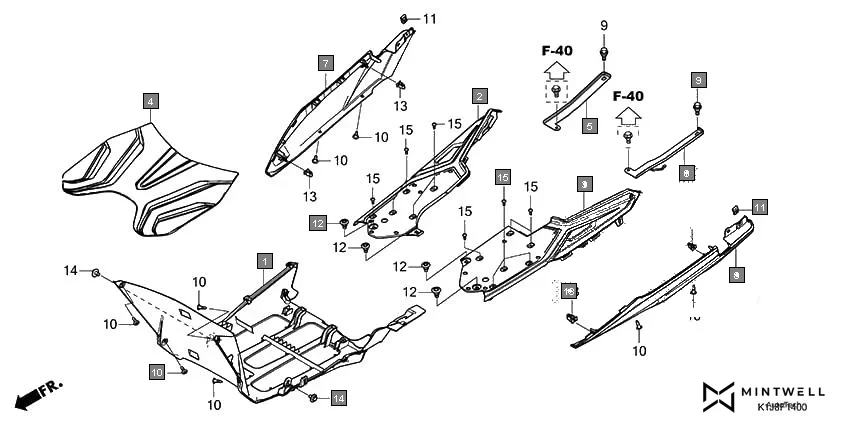 F-14 FLOOR STEP/UNDER COVER assembly diagram for HONDA GRAZIA SCV125SL