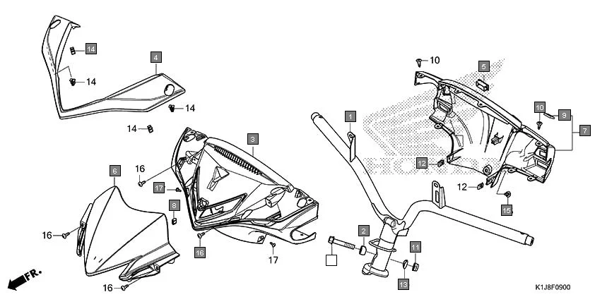 F-9 STEERING HANDLE/HANDLE COVER assembly diagram for HONDA GRAZIA SCV125SL