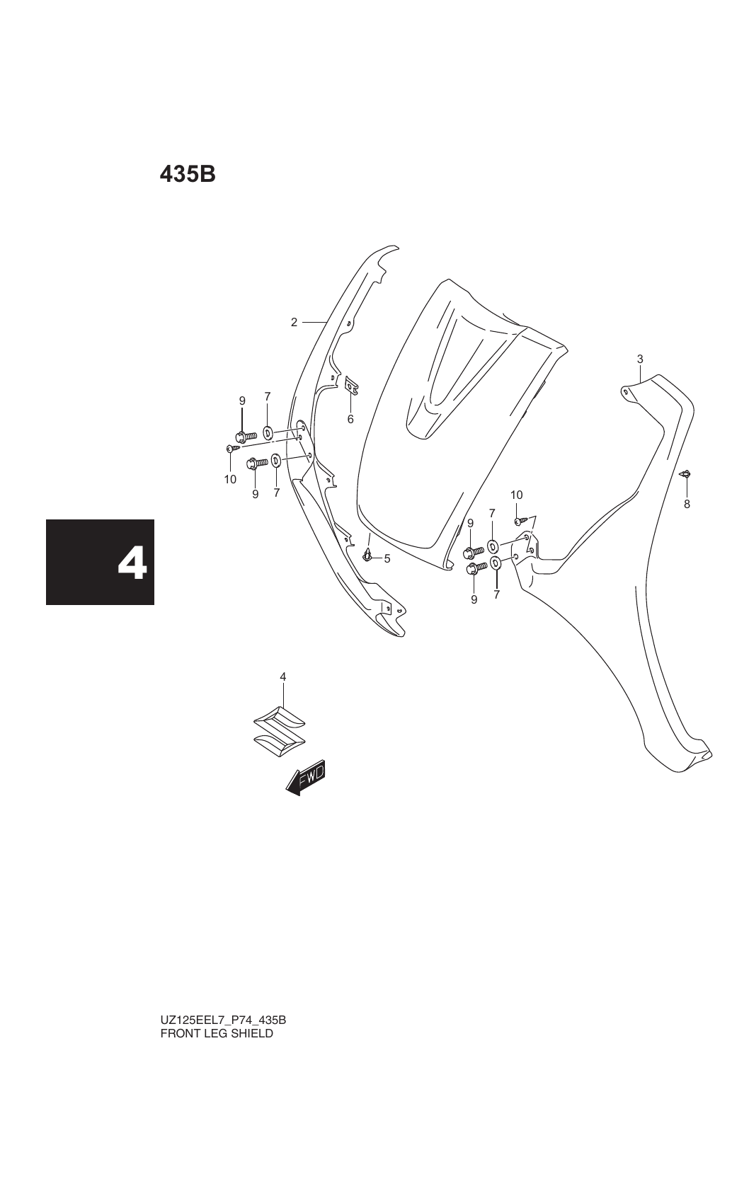 435B FRONT LEG SHIELD (UZ125EXL7 P74)