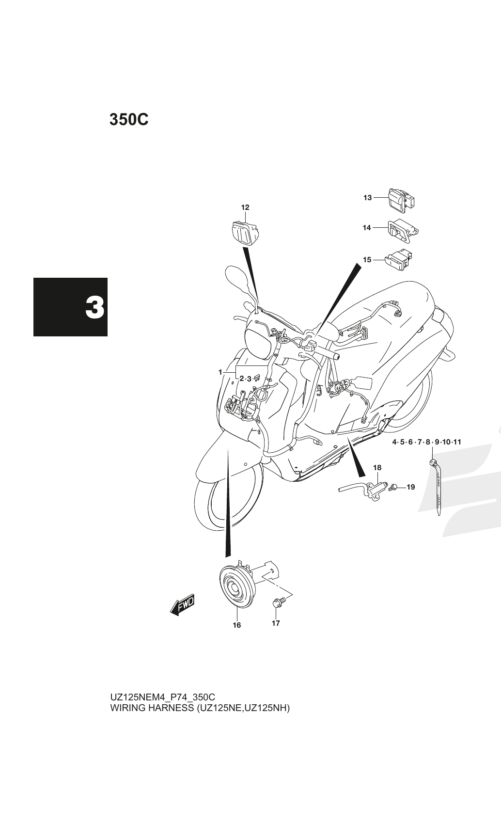 350C WIRING HARNESS (UZ125NE,UZ125NH)
