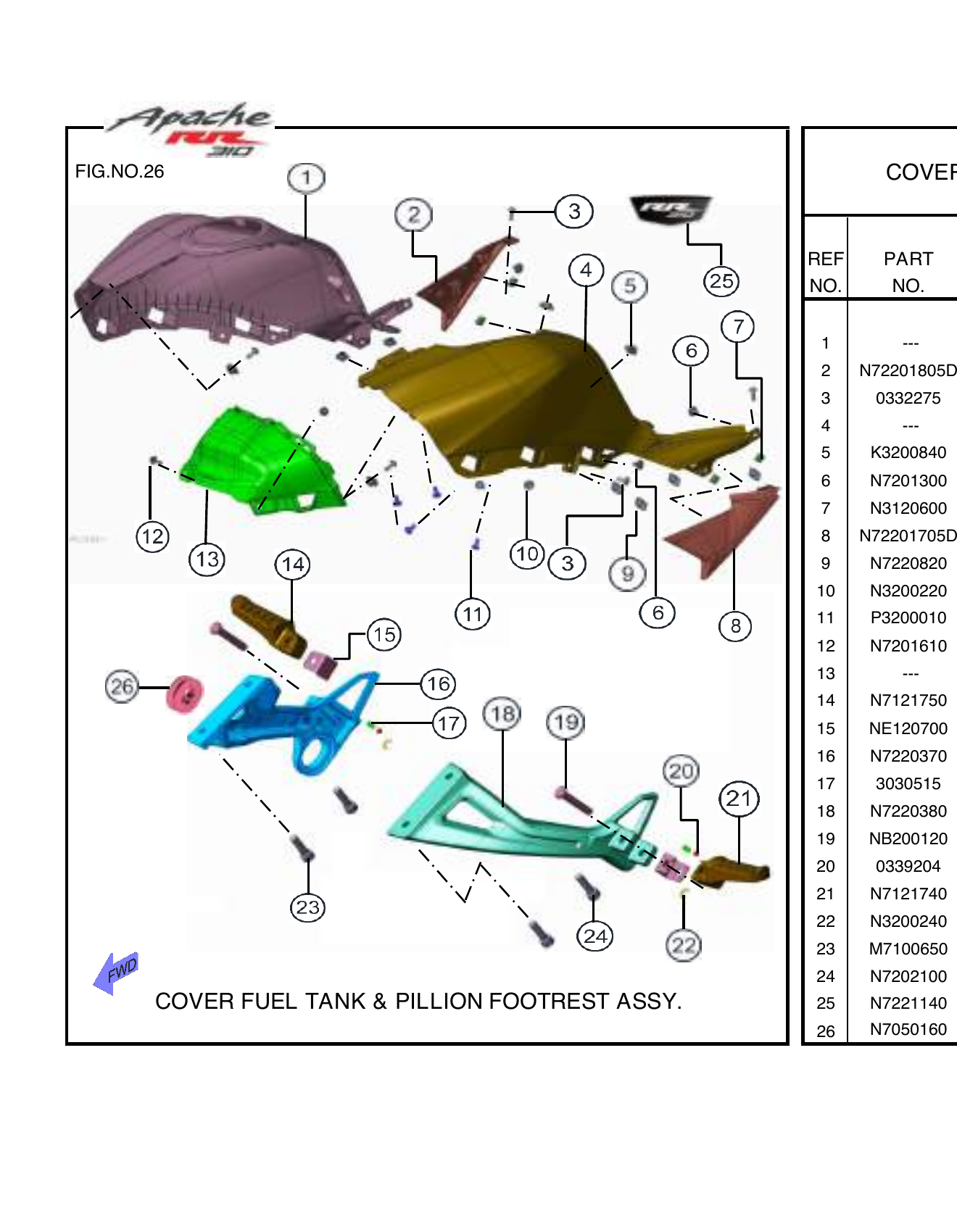 FIG.26 COVER FUEL TANK & PILLION FOOTREST ASSY.