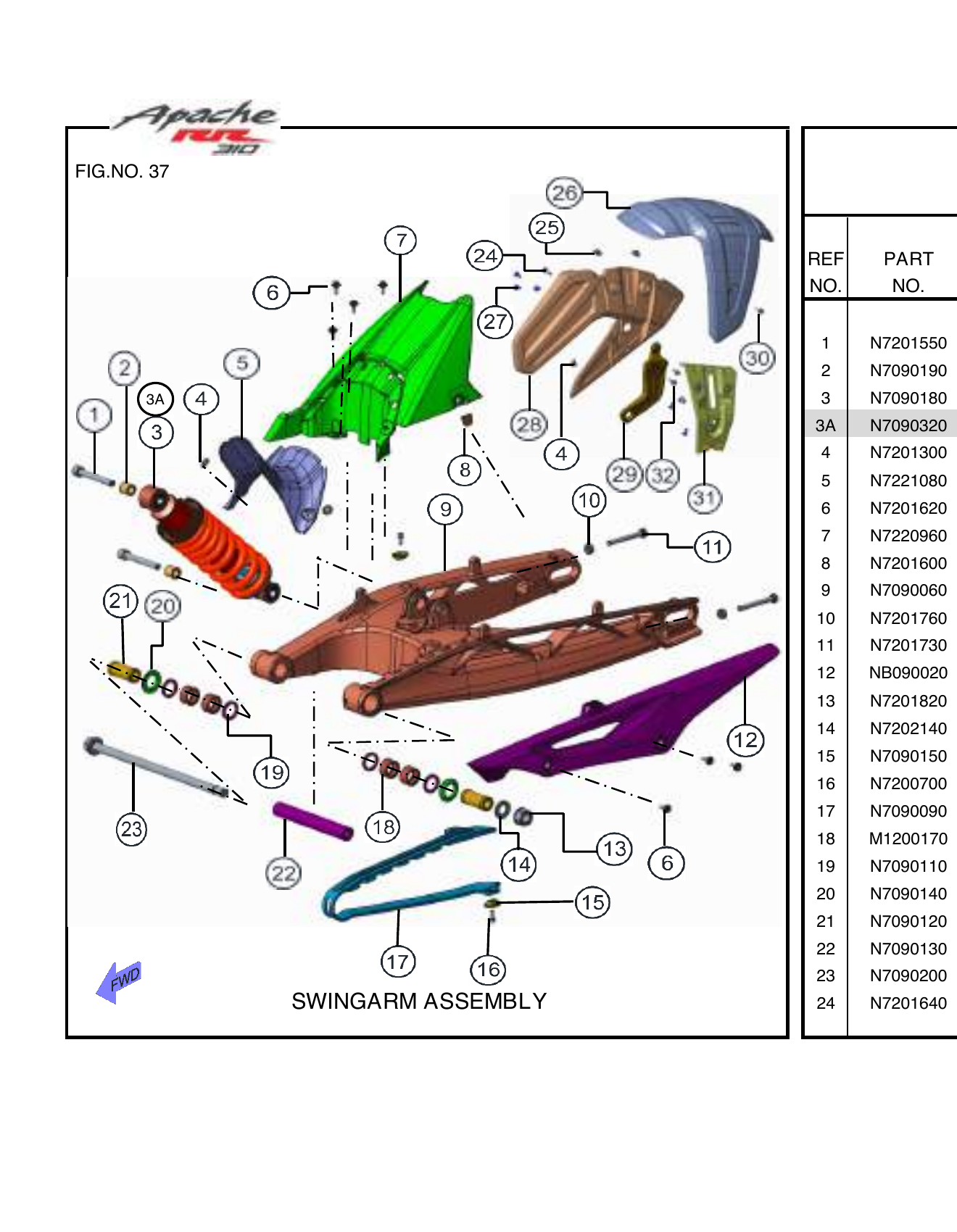 FIG.37 SWINGARM ASSEMBLY