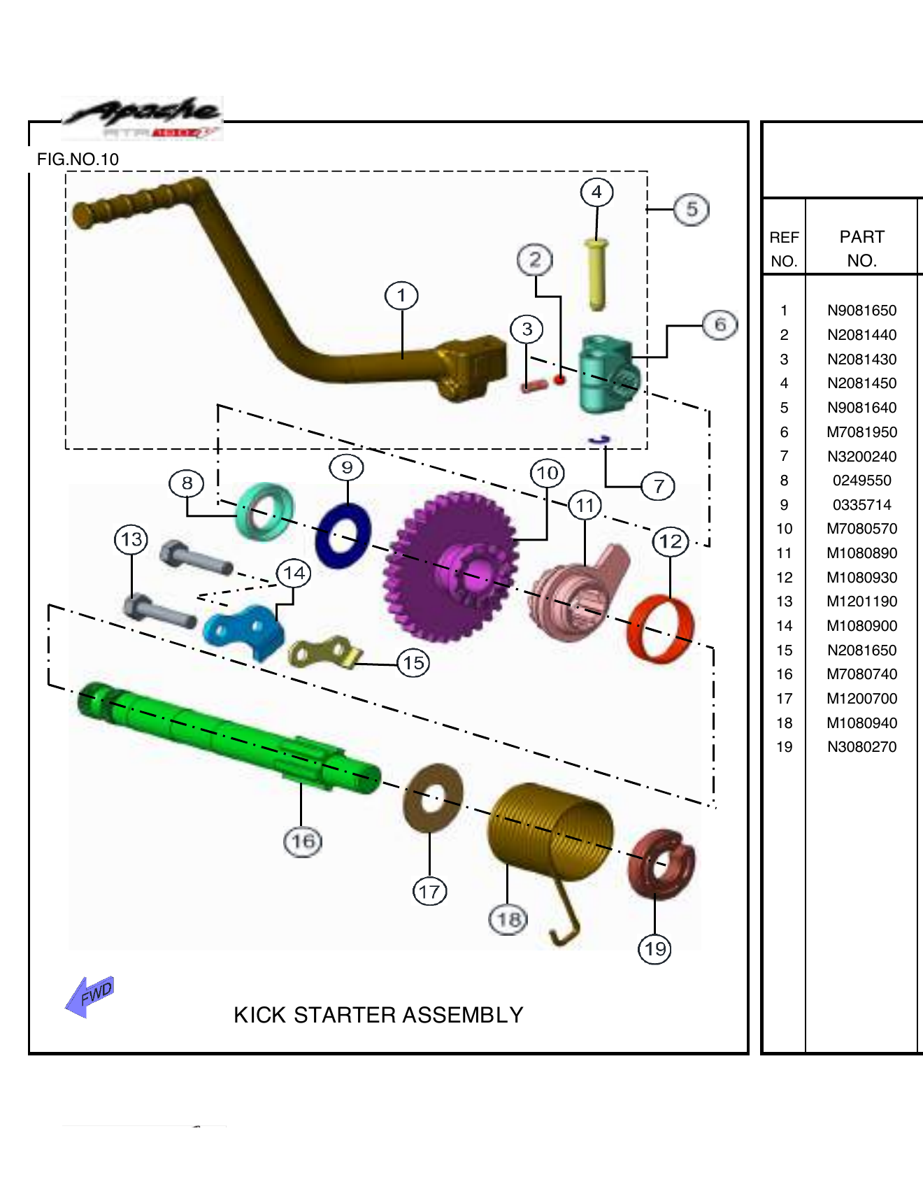 FIG.10 KICK STARTER ASSEMBLY
