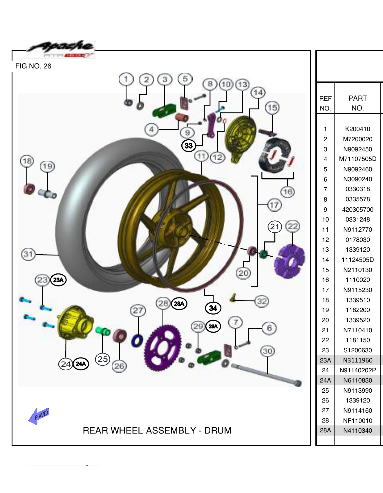 FIG.26 REAR WHEEL ASSEMBLY - DRUM