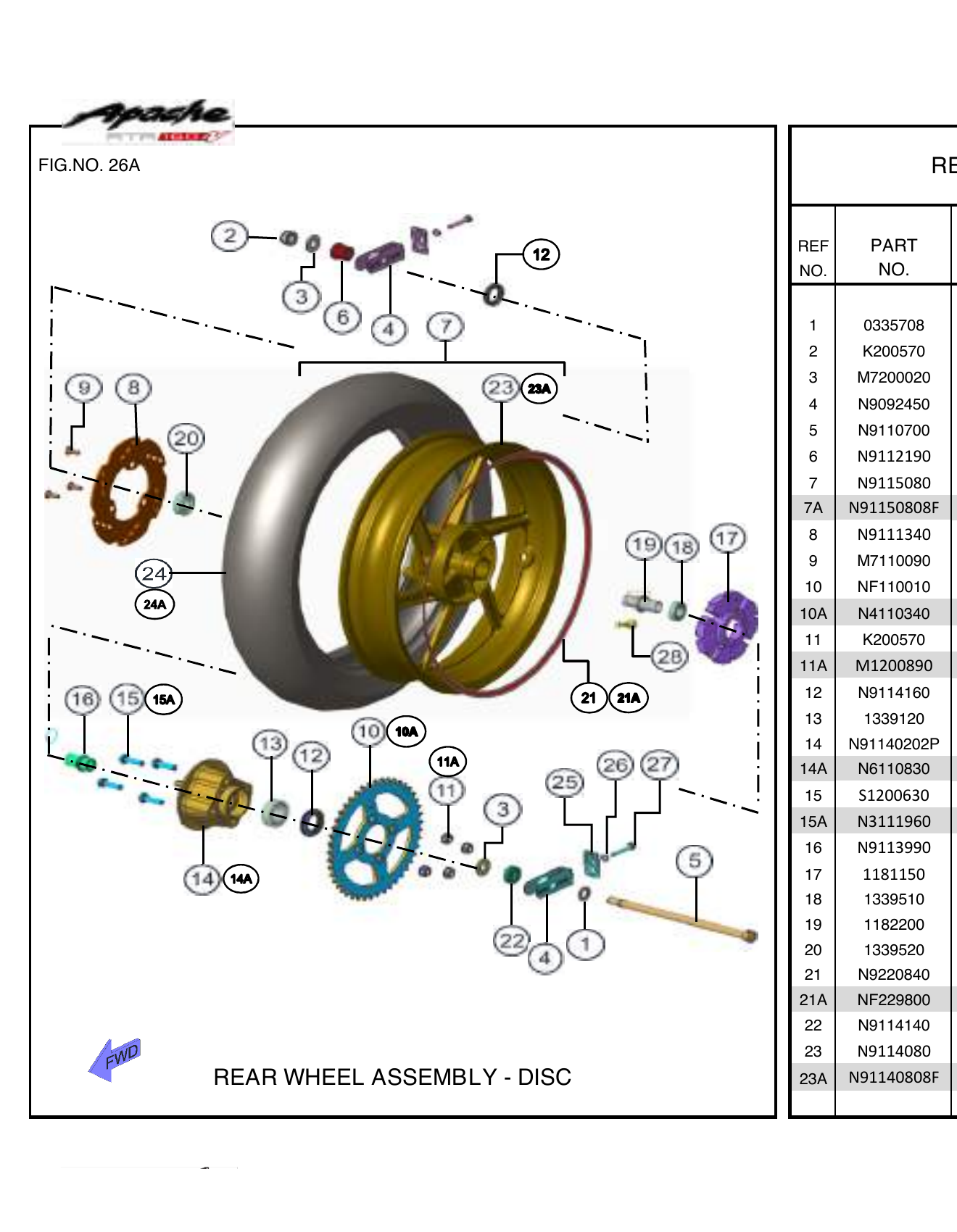 FIG.26A REAR WHEEL ASSEMBLY - DISC